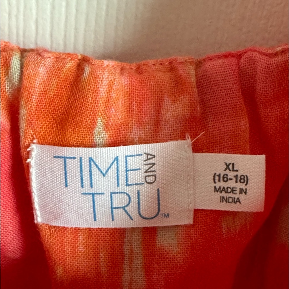 Time and Tru Womens XL Dress Coral Orange Empire Dress Ruffle Tank Sleeves Lined - Picture 2 of 8